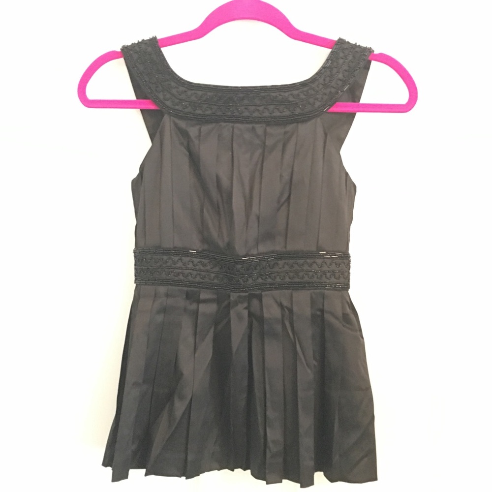 Moda International Black Satin Pleated Top XS/XXS